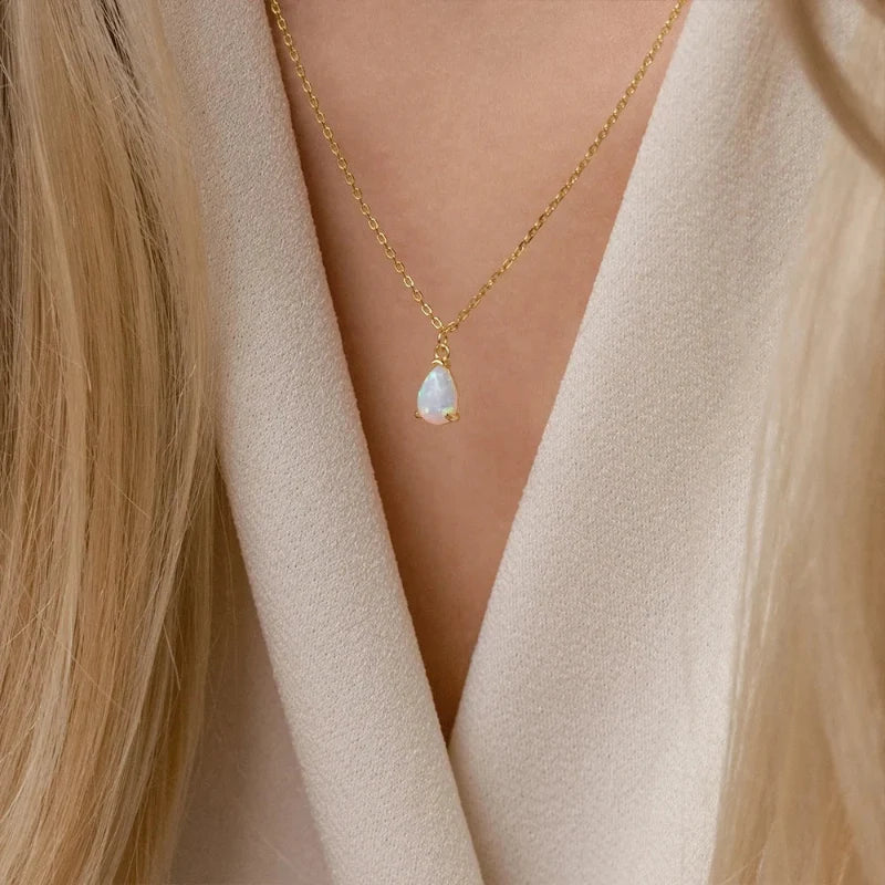 Necklace with Water Drop Pendant in Zircon Birthstone