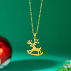 Necklace with Winter Reindeer Pendant in Gold