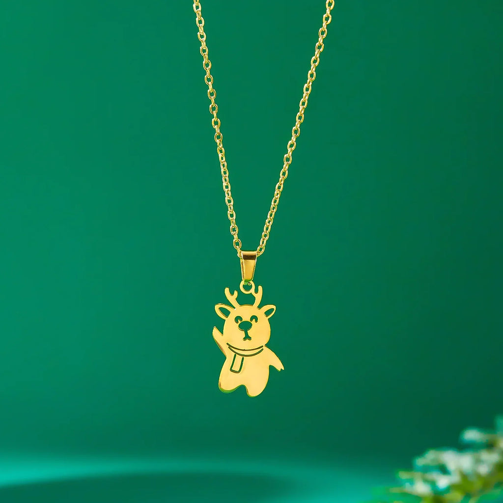 Necklace with Winter Snowman Pendant in Gold