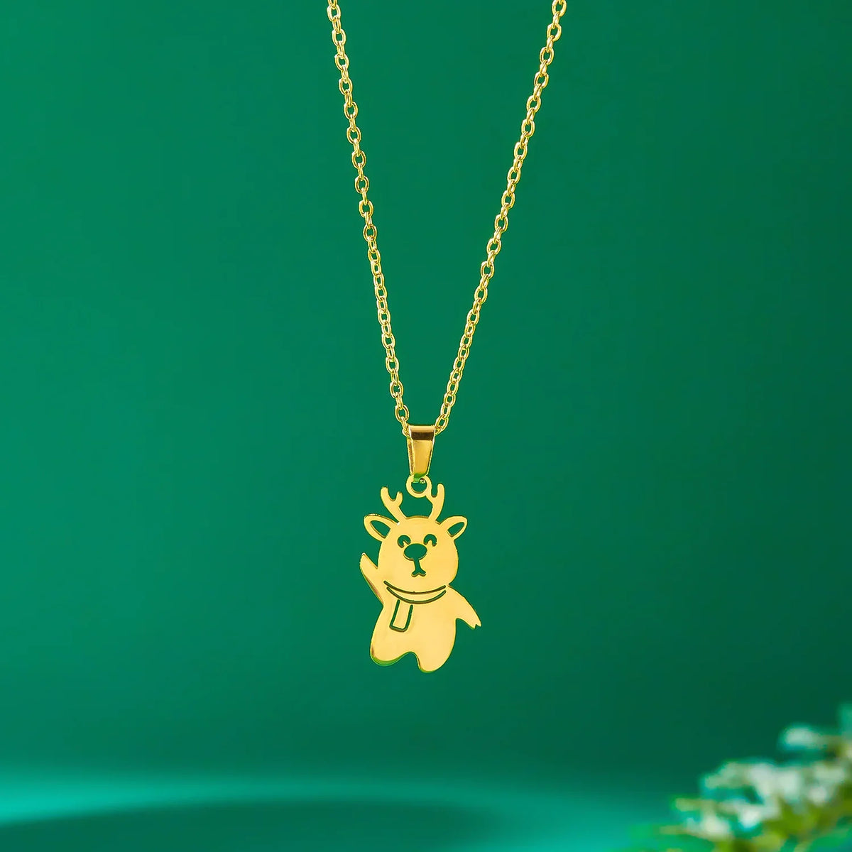 Necklace with Winter Snowman Pendant in Gold