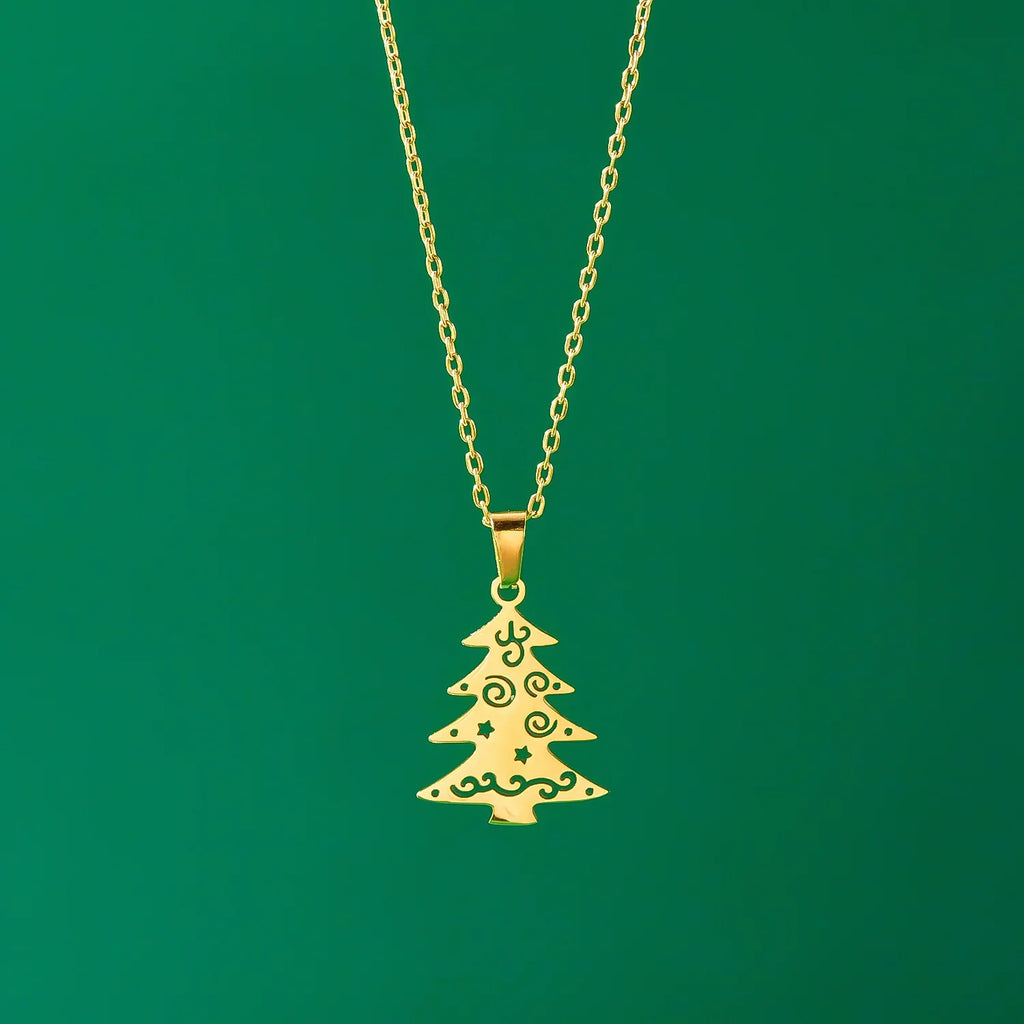 Necklace with Winter Tree Pendant in Gold