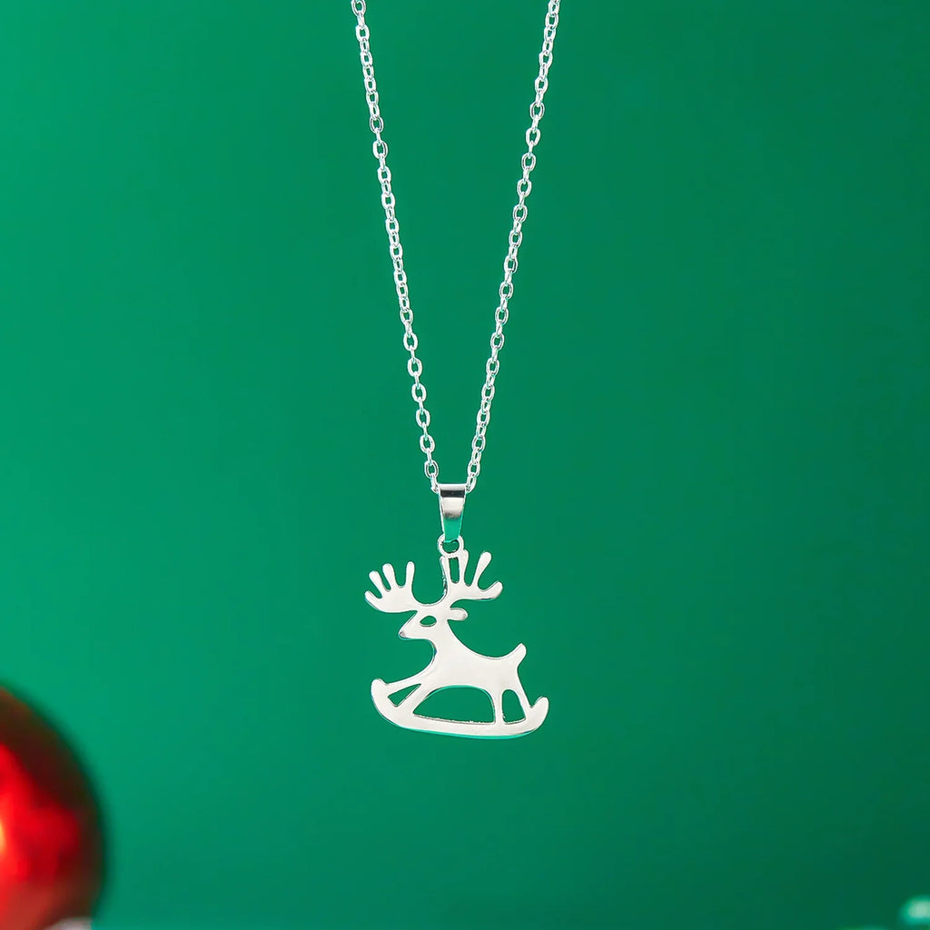 Necklace with Winter Reindeer Pendant in Silver