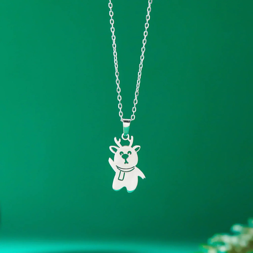 Necklace with Winter Snowman Pendant in Silver