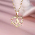 Heart and Flower Initial Pendant Necklace a