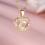 Heart and Flower Initial Pendant Necklace c