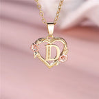 Heart and Flower Initial Pendant Necklace d