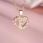 Heart and Flower Initial Pendant Necklace f