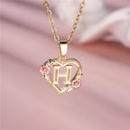 Heart and Flower Initial Pendant Necklace h