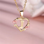 Heart and Flower Initial Pendant Necklace j