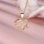 Heart and Flower Initial Pendant Necklace l