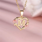 Heart and Flower Initial Pendant Necklace m