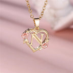 Heart and Flower Initial Pendant Necklace n