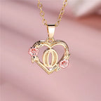 Heart and Flower Initial Pendant Necklace o