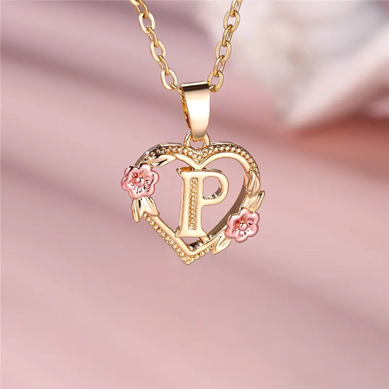 Heart and Flower Initial Pendant Necklace p