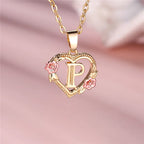 Heart and Flower Initial Pendant Necklace p