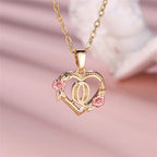 Heart and Flower Initial Pendant Necklace q