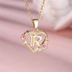 Heart and Flower Initial Pendant Necklace r