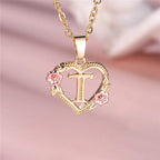 Heart and Flower Initial Pendant Necklace t
