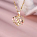 Heart and Flower Initial Pendant Necklace v