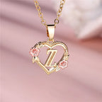 Heart and Flower Initial Pendant Necklace z