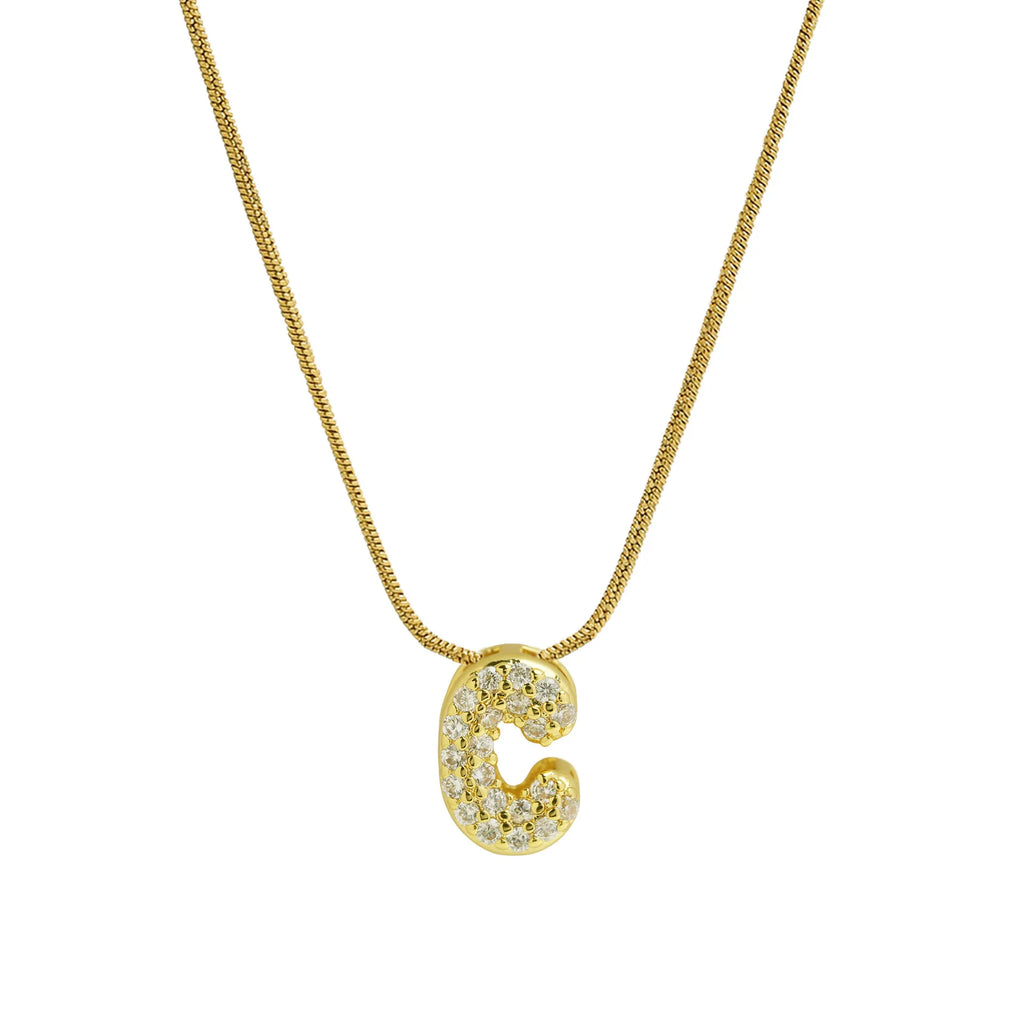 Rhinestone initial pendant necklace c