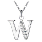 Necklace with initial pendant and rhinestones - letter W