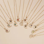 Moon Pendant Necklace with Rhinestone Birthstone