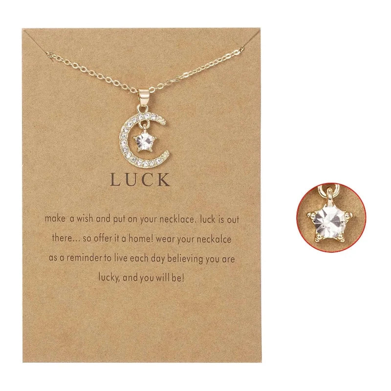 Moon Pendant Necklace with Rhinestone Birthstone