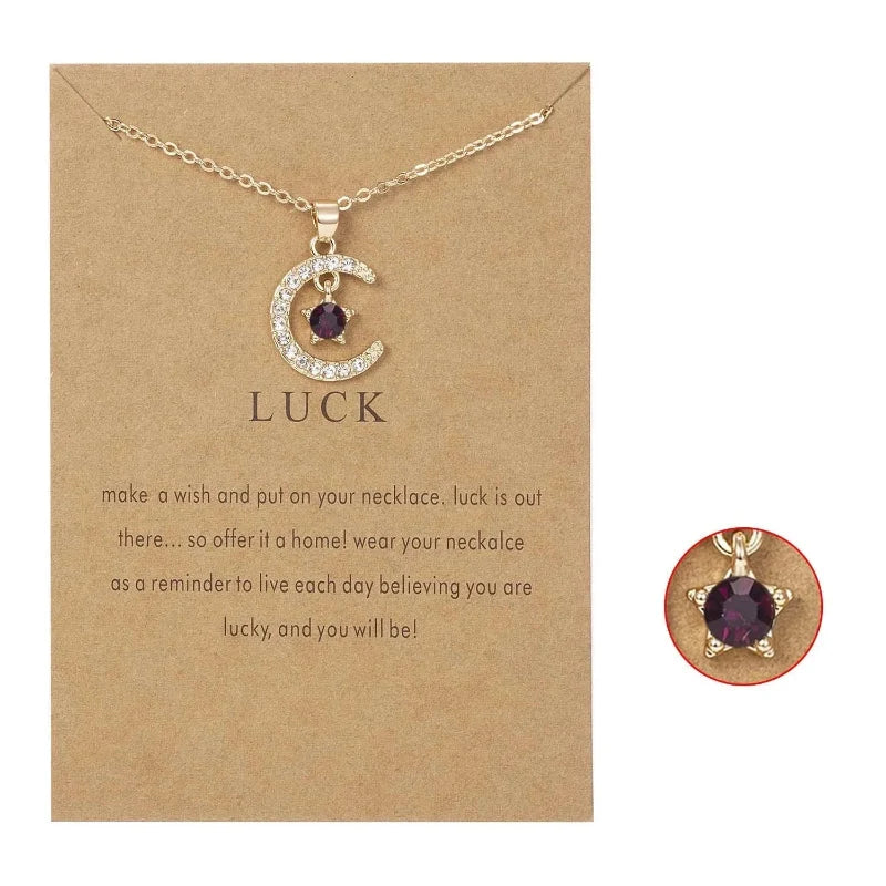 Moon Pendant Necklace with Rhinestone Birthstone