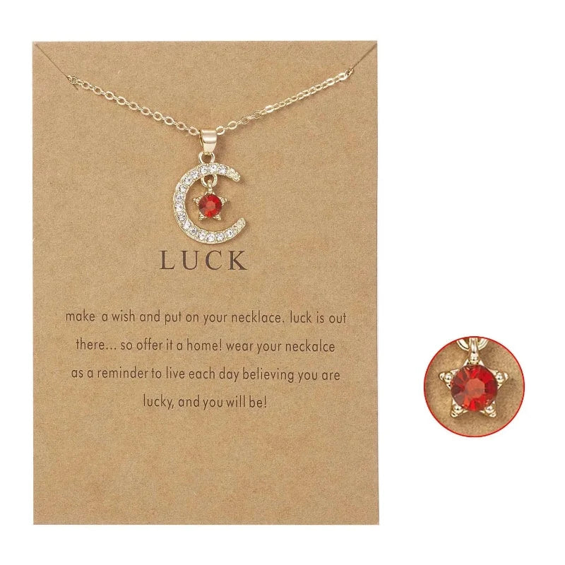 Moon Pendant Necklace with Rhinestone Birthstone