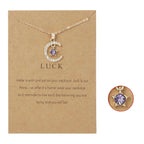 Moon Pendant Necklace with Rhinestone Birthstone