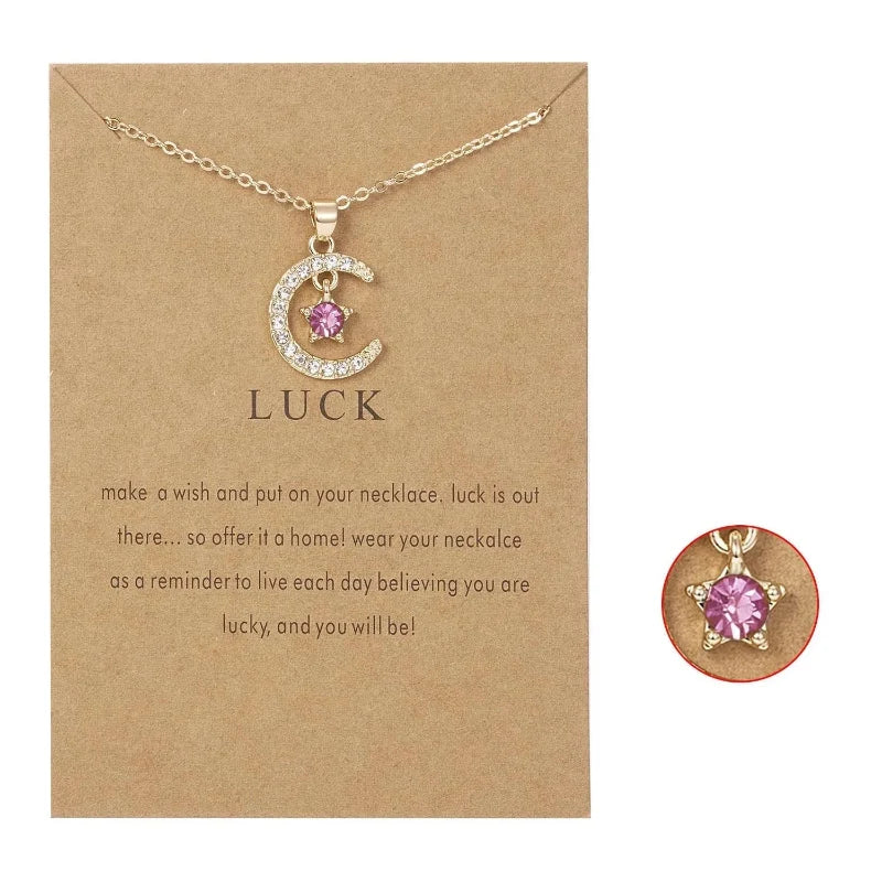 Moon Pendant Necklace with Rhinestone Birthstone