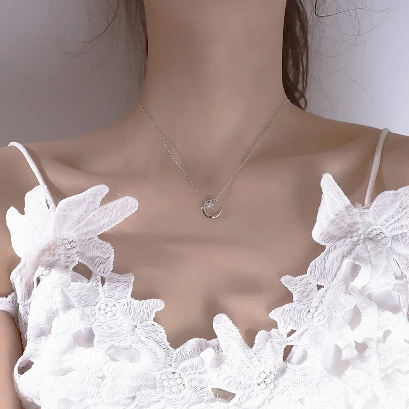Necklace with Moon and Star Crystal Pendant