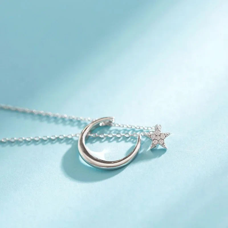 Necklace with Moon and Star Crystal Pendant