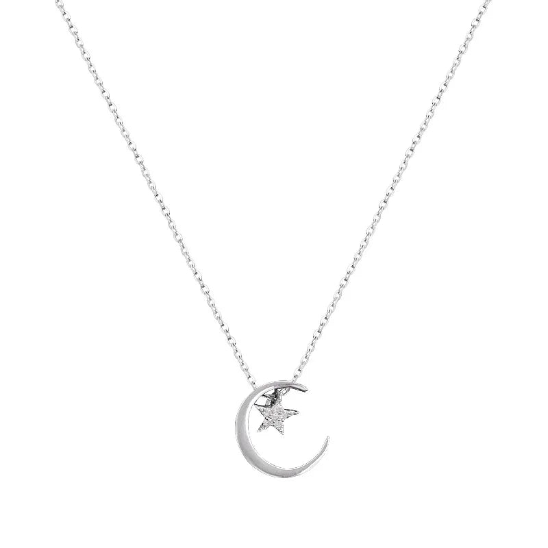 Necklace with Moon and Star Crystal Pendant