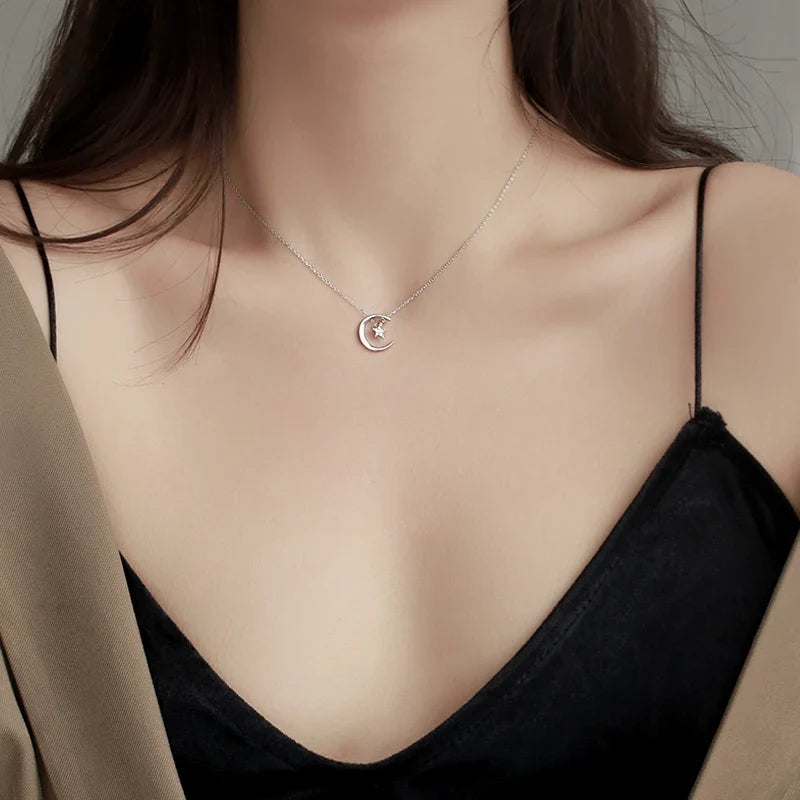 Necklace with Moon and Star Crystal Pendant