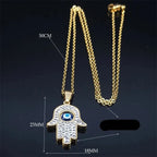 Long necklace with evil eye protection pendant and Arabic Hamsa hand