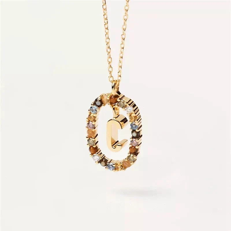 Oval Initial Pendant Necklace C