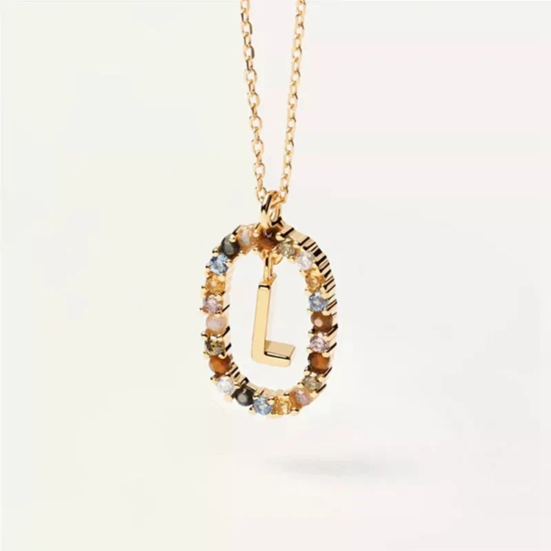Oval Initial Pendant Necklace L