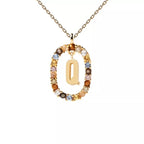 Oval Initial Pendant Necklace Q