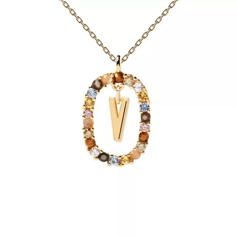 Oval Initial Pendant Necklace V