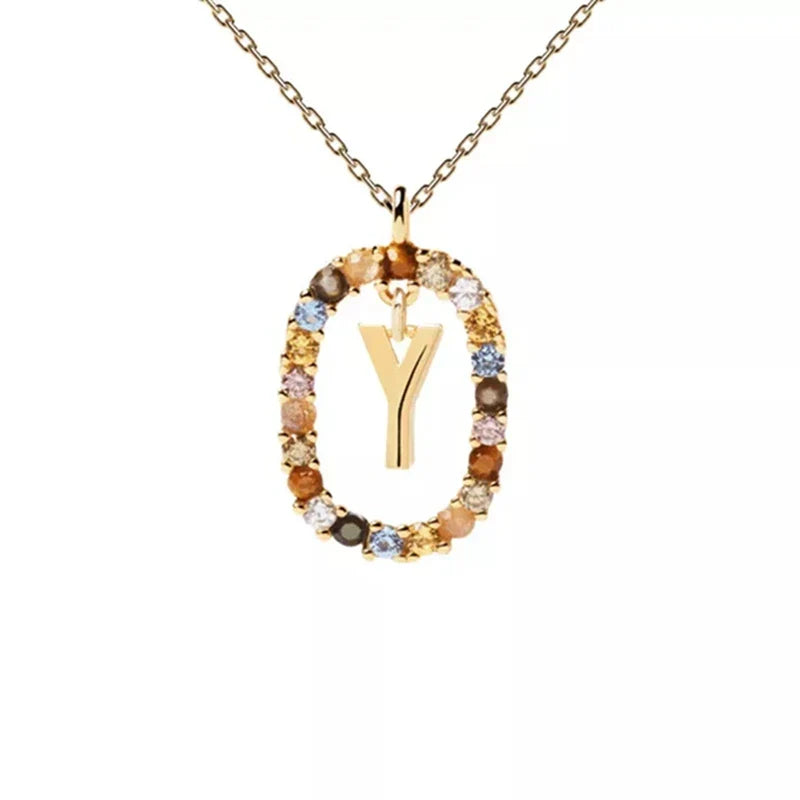 Oval Initial Pendant Necklace Y