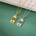 Palm Tree and Beach Wave Pendant Necklace in Gold