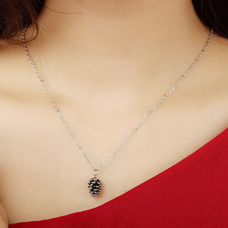Pinecone Pendant Necklace for Women silver
