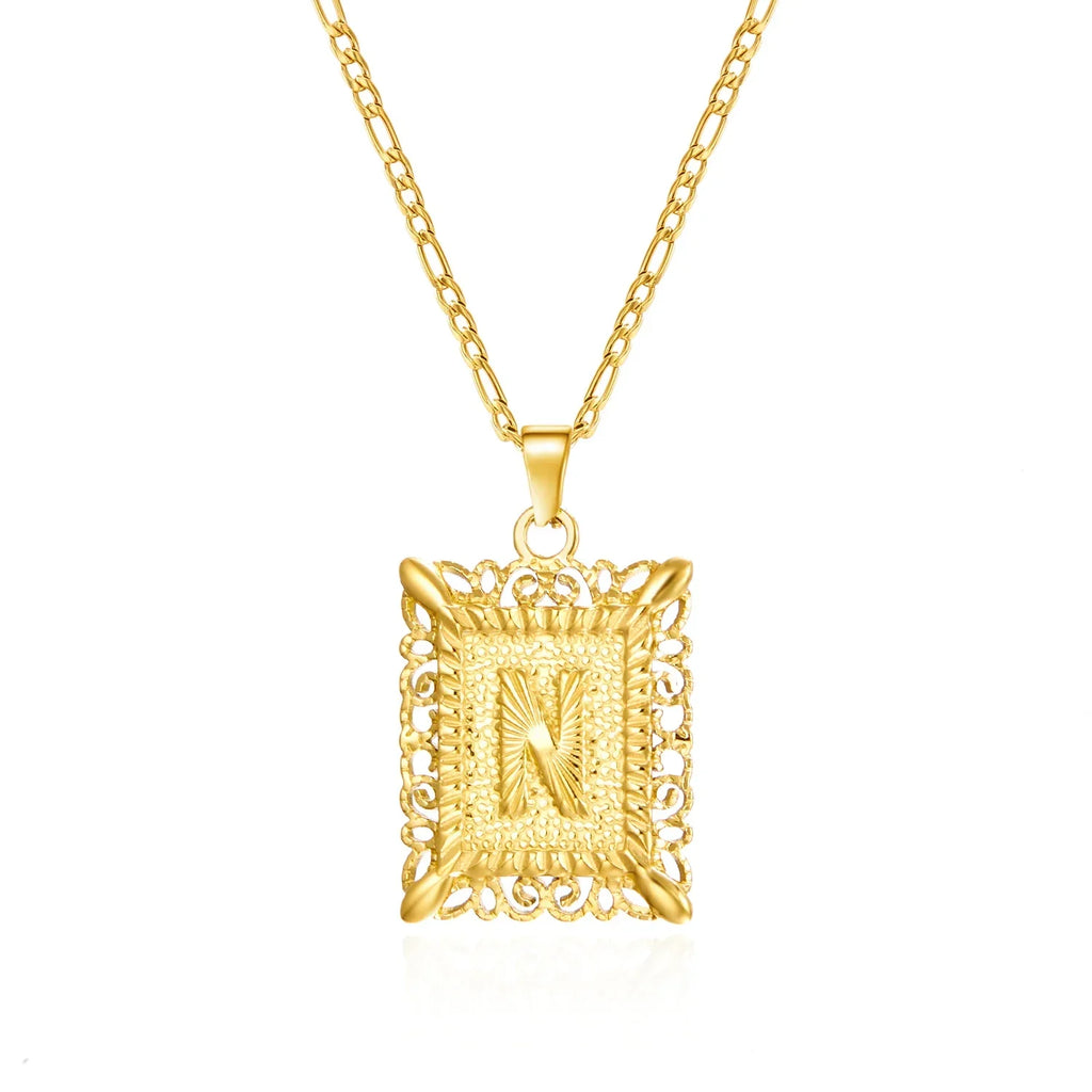 Necklace with rectangular initial pendant n