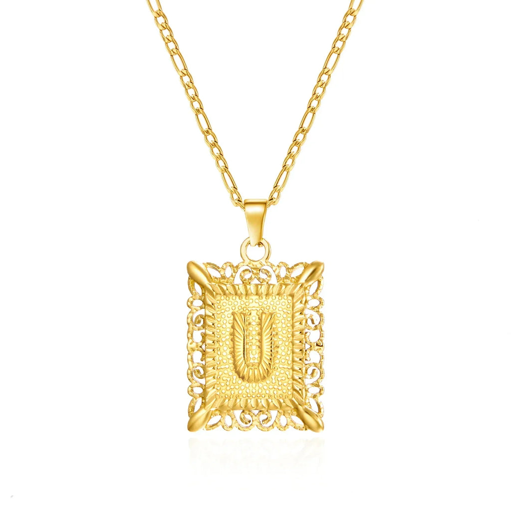 Necklace with rectangular initial pendant u
