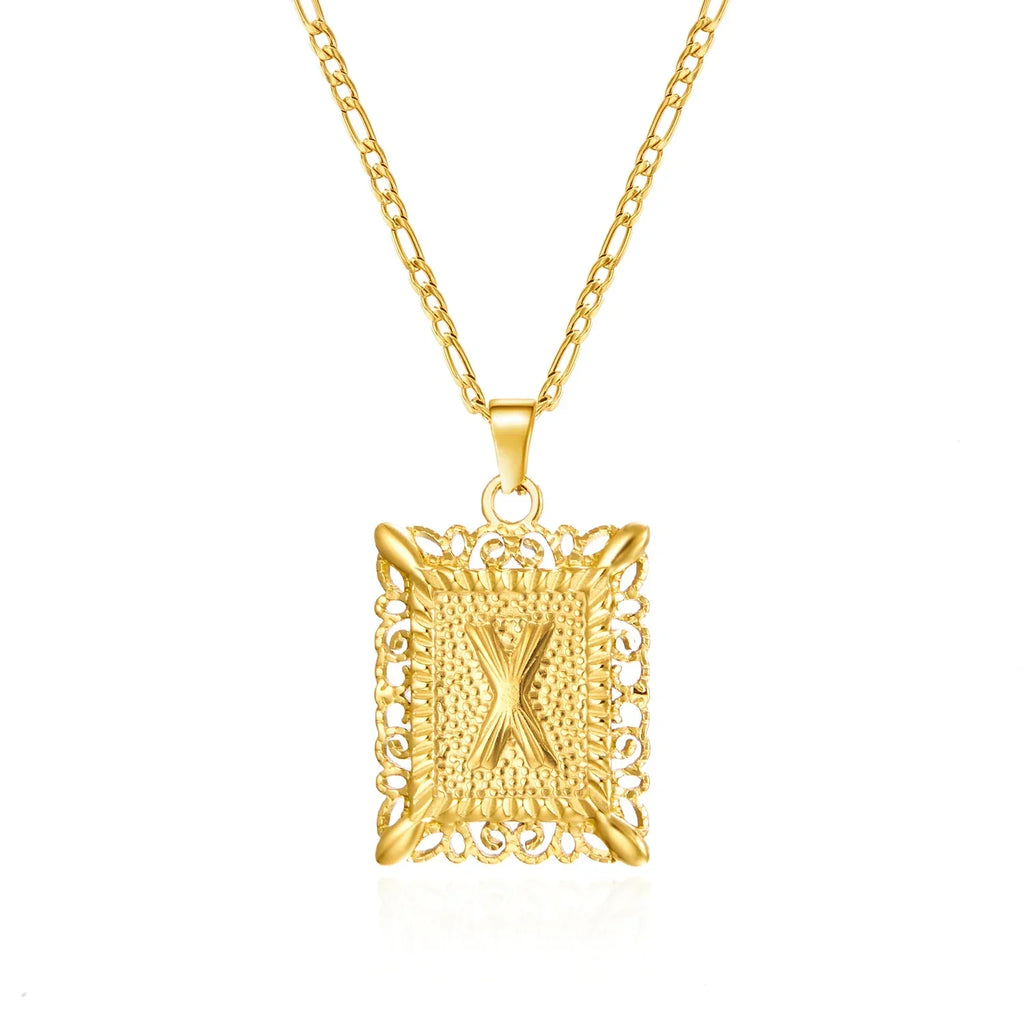 Necklace with rectangular initial pendant x