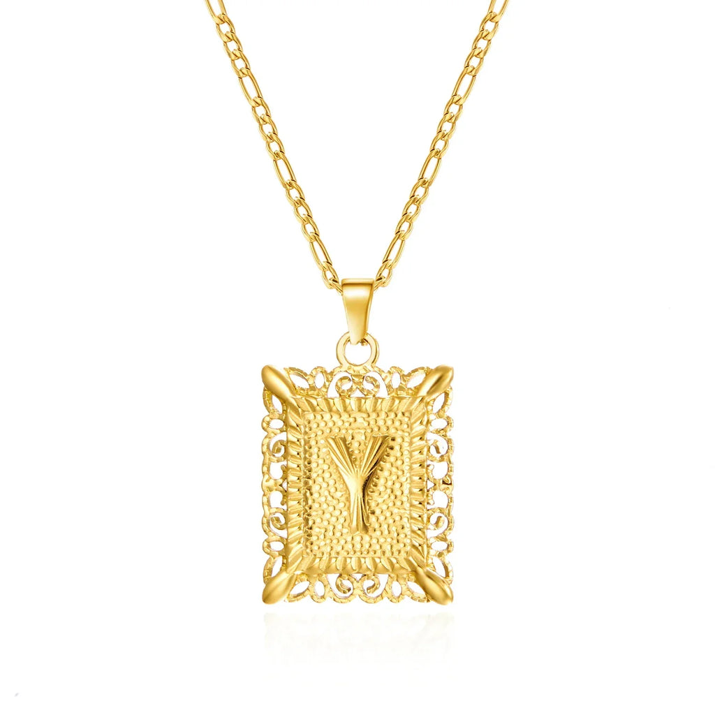 Necklace with rectangular initial pendant y