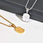 Necklace with Rectangular Palm Tree Pendant, silver