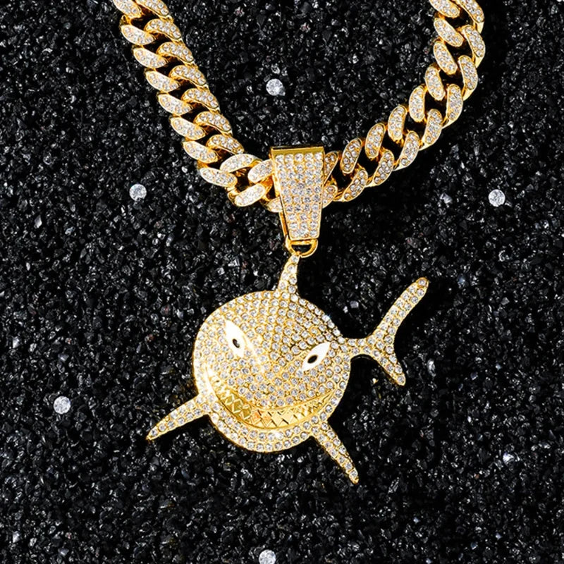 Necklace with Gold Rhinestone Shark Pendant